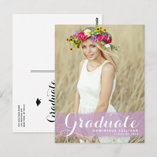 Paarse Waterverf Splash Foto Afstuderen Briefkaart (Voorkant / Achterkant)