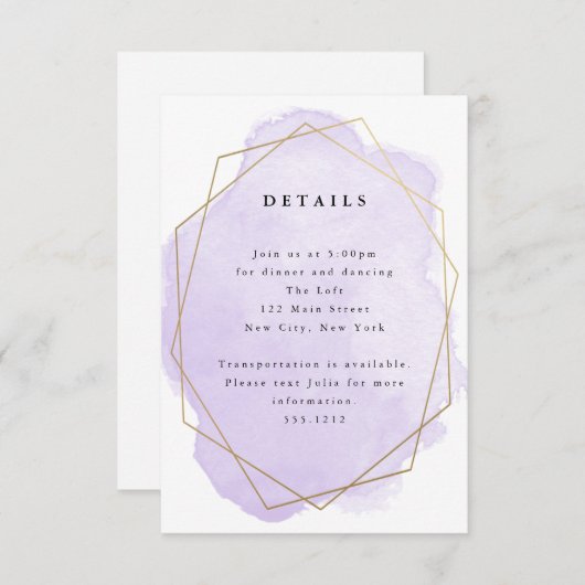 Paarse Waterverf Splash Gold Lijst Detail Kaart (Voorkant / Achterkant)