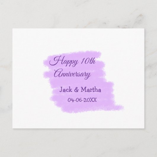 Paarse waterverf splash moderne 10e verjaardag briefkaart (Voorkant)