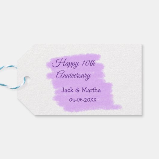 Paarse waterverf splash moderne 10e verjaardag cadeaulabel (Achterkant Horizontaal)
