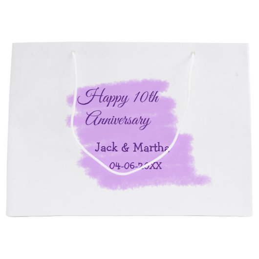 Paarse waterverf splash moderne 10e verjaardag groot cadeauzakje (Voorkant)