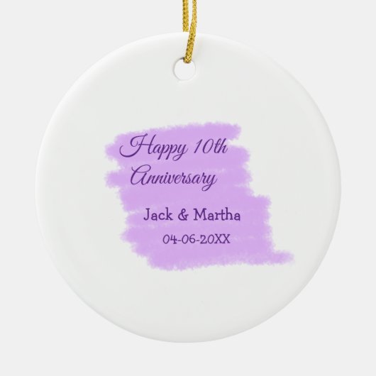 Paarse waterverf splash moderne 10e verjaardag keramisch ornament (Voorkant)