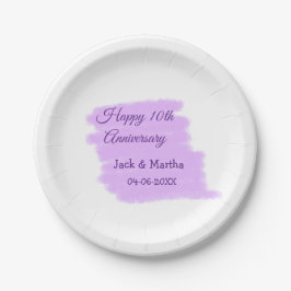 Paarse waterverf splash moderne 10e verjaardag papieren bordje