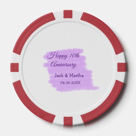 Paarse waterverf splash moderne 10e verjaardag poker chips (Voorkant)