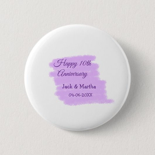 Paarse waterverf splash moderne 10e verjaardag ronde button 5,7 cm (Voorkant)
