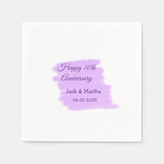 Paarse waterverf splash moderne 10e verjaardag servet (Voorkant)