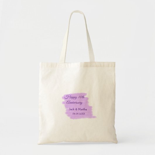 Paarse waterverf splash moderne 10e verjaardag tote bag (Voorkant)