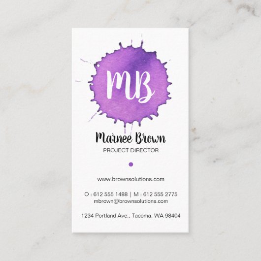Paarse Waterverf Stain - Monogram Visitekaartje (Voorkant)