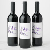 Paarse Waterverf Stem Wijn Etiket (Flessen)