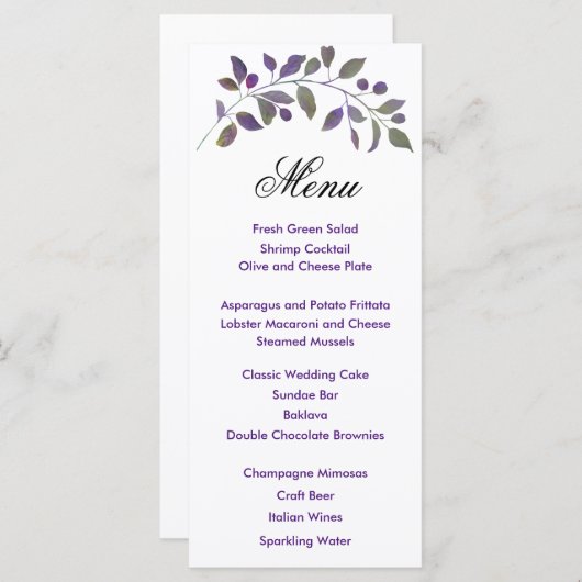 Paarse Waterverf Stemmenkaart Menu (Voorkant / Achterkant)