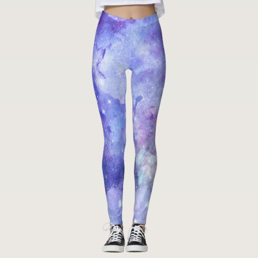 Paarse Waterverf sterrenhemelvaart Leggings (Voorkant)