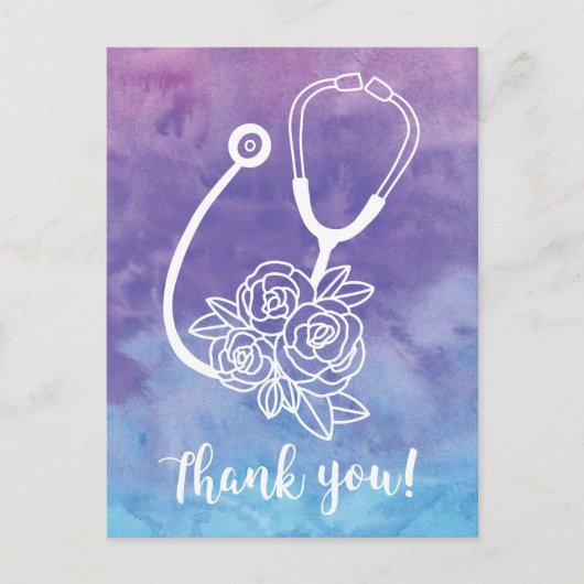 Paarse Waterverf Stethoscoop Doctor Hartelijk dank Briefkaart (Voorkant)