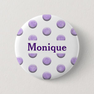 Paarse Waterverf Stippen met naam Ronde Button 5,7 Cm