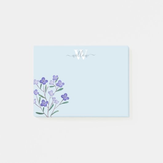 Paarse Waterverf Stof Blauw Monogram Florenz Post-it® Notes (Voorkant)