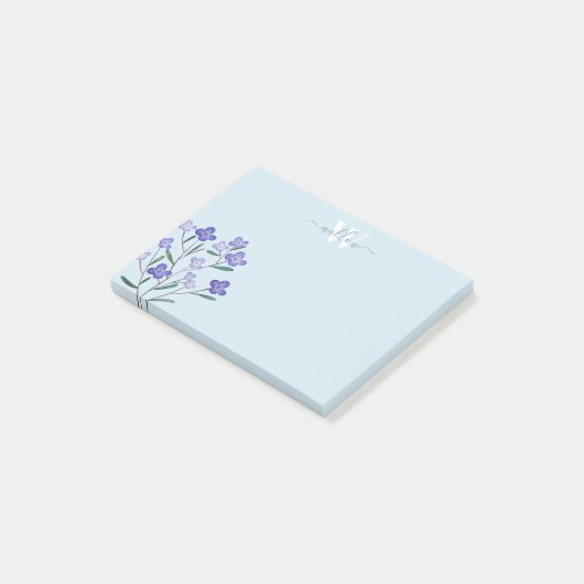 Paarse Waterverf Stof Blauw Monogram Florenz Post-it® Notes (Schuin)