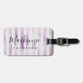 Paarse Waterverf strepen monogram Bagagelabel (Voorkant horizontaal)