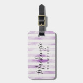 Paarse Waterverf strepen monogram Bagagelabel (Voorkant verticaal)