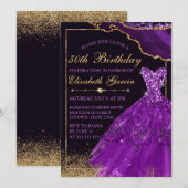 Paarse Waterverf Stress agate Birthday Kaart (Voorkant / Achterkant)