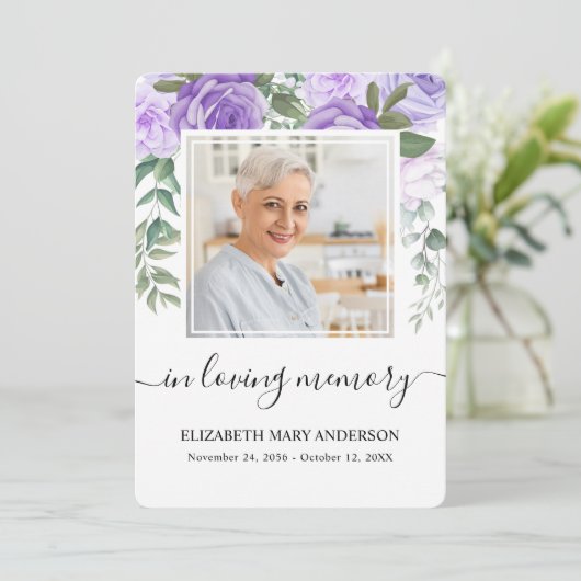 Paarse Waterverf Sympathie Uitvaartgebed Kaart (Staand voorkant)