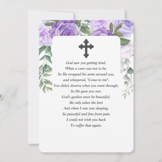 Paarse Waterverf Sympathie Uitvaartgebed Kaart (Achterkant)