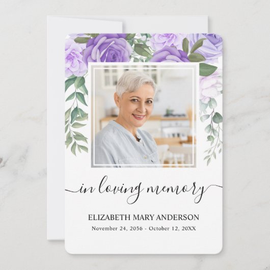 Paarse Waterverf Sympathie Uitvaartgebed Kaart (Voorkant)