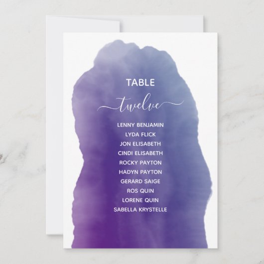 Paarse waterverf Tabel Aantal zitplaatsen Kaart (Voorkant)