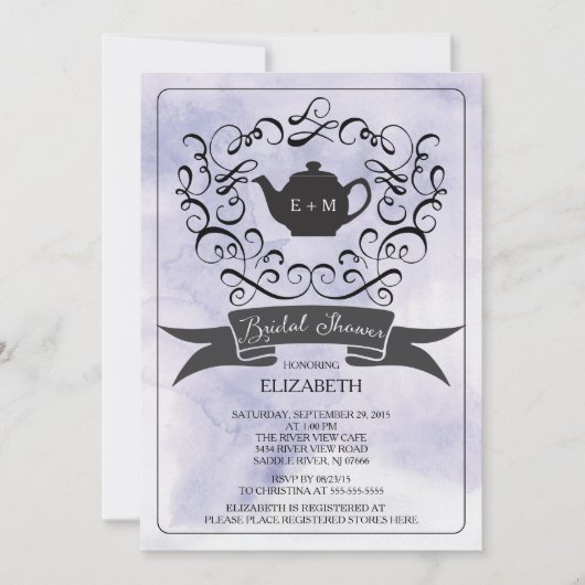 Paarse Waterverf Tea Bruids Douche Uitnodiging (Voorkant)