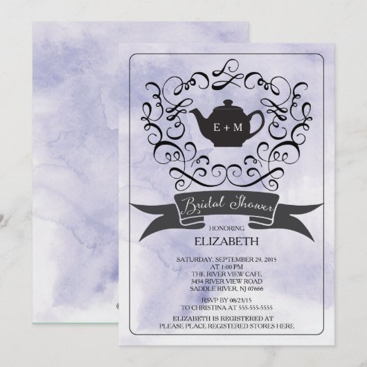 Paarse Waterverf Tea Bruids Douche Uitnodiging (Voorkant / Achterkant)