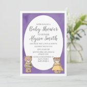 Paarse Waterverf Teddy Bears Baby shower Kaart (Staand voorkant)