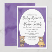 Paarse Waterverf Teddy Bears Baby shower Kaart (Voorkant / Achterkant)
