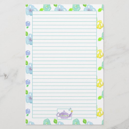 Paarse Waterverf theepot gevoerd Briefpapier (Voorkant)