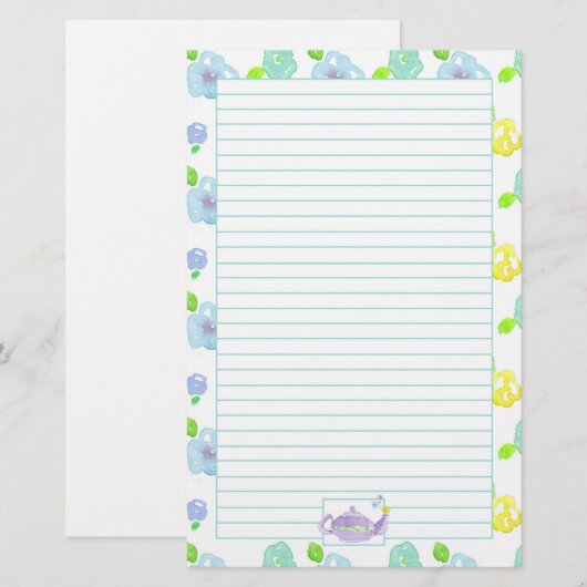 Paarse Waterverf theepot gevoerd Briefpapier (Voorkant / Achterkant)