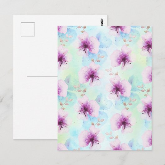 Paarse Waterverf tropische bloemen Briefkaart (Voorkant / Achterkant)