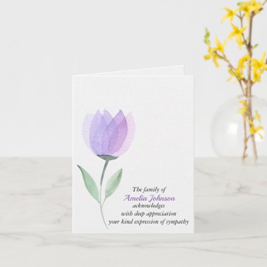 Paarse Waterverf Tulip Sympathie Kaart (Gele Bloem)