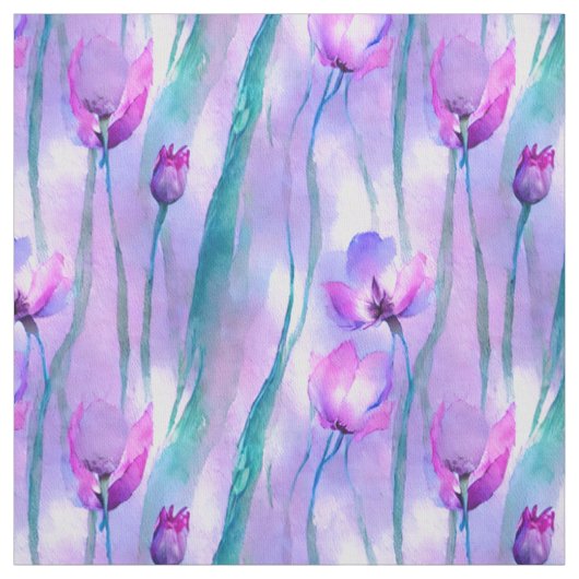 Paarse Waterverf Tulpen Stof (Swatch)