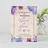 Paarse Waterverf uitnodiging (Staand voorkant)