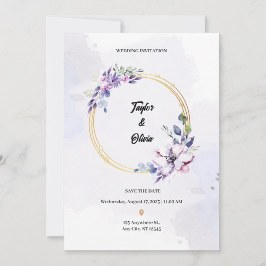 Paarse Waterverf uitnodiging (Voorkant)