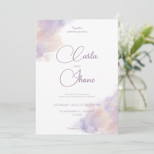 Paarse Waterverf uitnodiging (Staand voorkant)