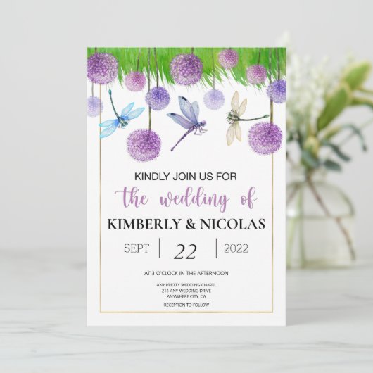 Paarse Waterverf uitnodiging (Staand voorkant)