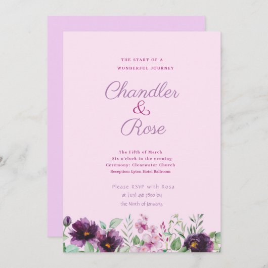 Paarse Waterverf - Uitnodiging tot huwelijk (Voorkant / Achterkant)