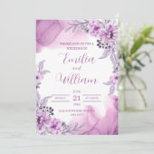 Paarse Waterverf - Uitnodiging tot huwelijk (Staand voorkant)