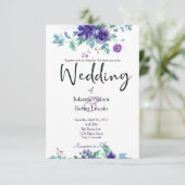 Paarse waterverf - uitnodiging voor een bruiloft (Staand voorkant)