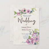 Paarse waterverf - uitnodiging voor een bruiloft (Voorkant / Achterkant)