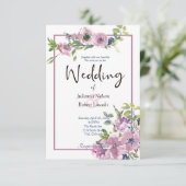 Paarse waterverf - uitnodiging voor een bruiloft (Staand voorkant)