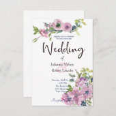 Paarse waterverf - uitnodiging voor een bruiloft (Voorkant / Achterkant)