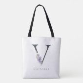 Paarse Waterverf V Monogram Bloemen Canvas tas (Achterkant)