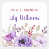 Paarse Waterverf van de bibliotheek van Vierkante Sticker (Voorkant)