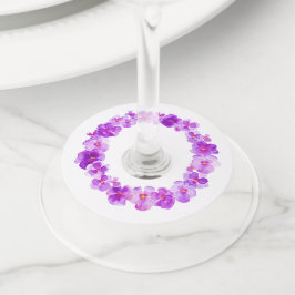 Paarse waterverf van kunstbloemen wijnglaslabel