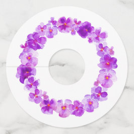 Paarse waterverf van kunstbloemen wijnglaslabel