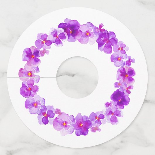 Paarse waterverf van kunstbloemen wijnglaslabel (Achterkant)